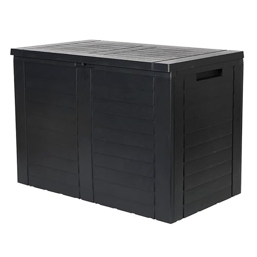 Dynamic24 Balkon Auflagenbox Holz Optik anthrazit Kunststoffbox Gartentruhe Auflagen Kissenbox Box Truhe Garten Outdoor Wetterfest mit Deckel Gartenbox Aufbewahrung von Dynamic24