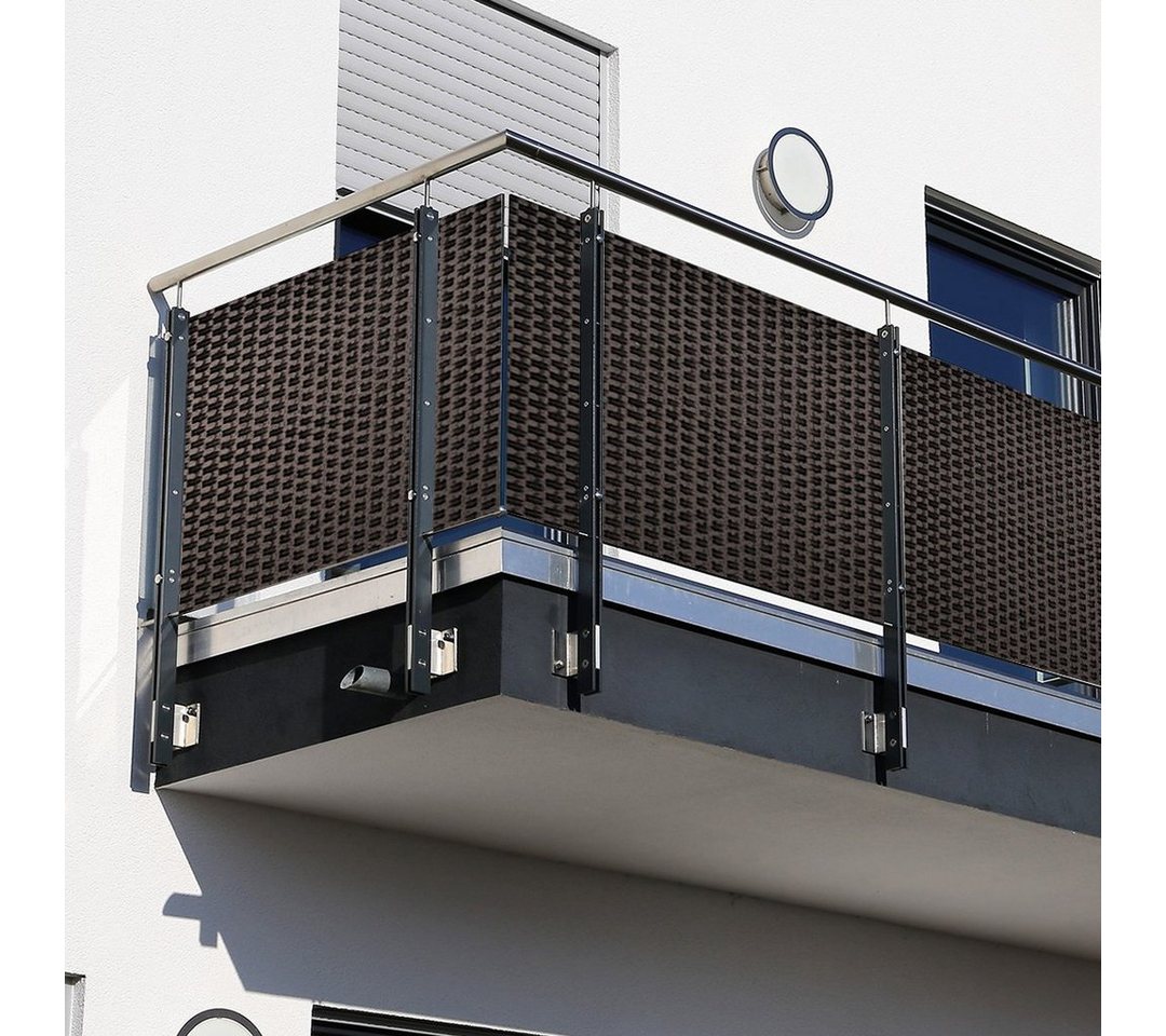 dynamic24 Balkonsichtschutz Polyrattan PVC Sichtschutzmatte 300x100 Balkon Sichtschutz Zaun Windschutz von dynamic24