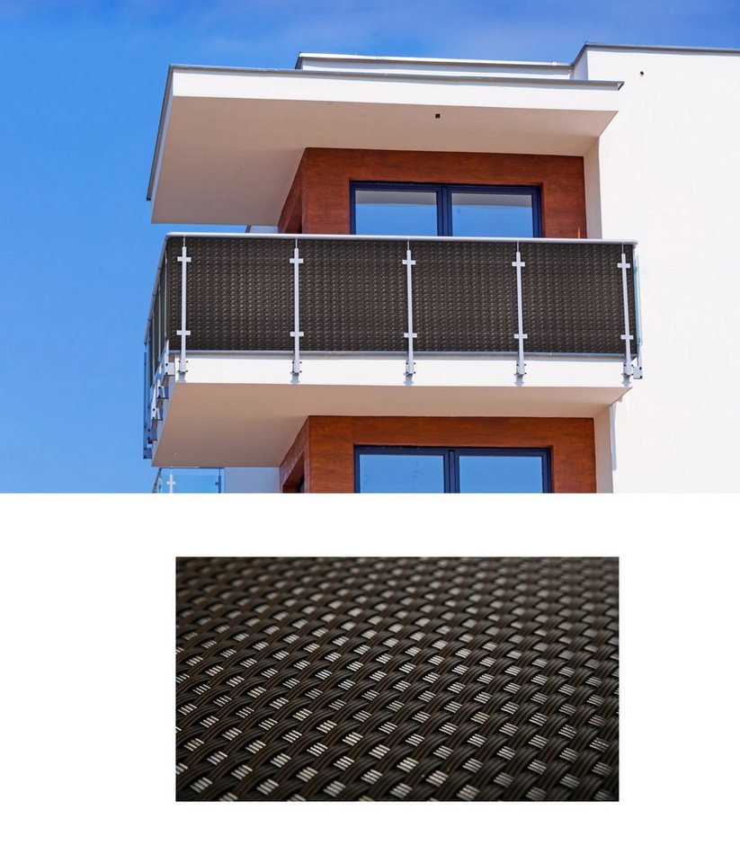 dynamic24 Balkonsichtschutz Polyrattan PVC Sichtschutzmatte 300x90 Balkon Sichtschutz Zaun Windschutz von dynamic24