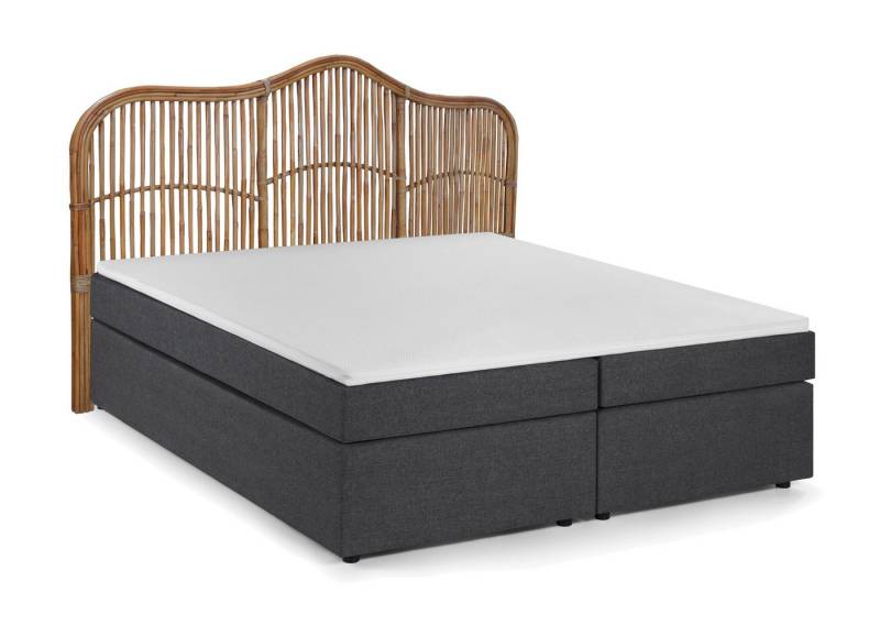 dynamic24 Boxspringbett, Boxspringbett mit Rattan-Kopfteil Rattan Grau von dynamic24