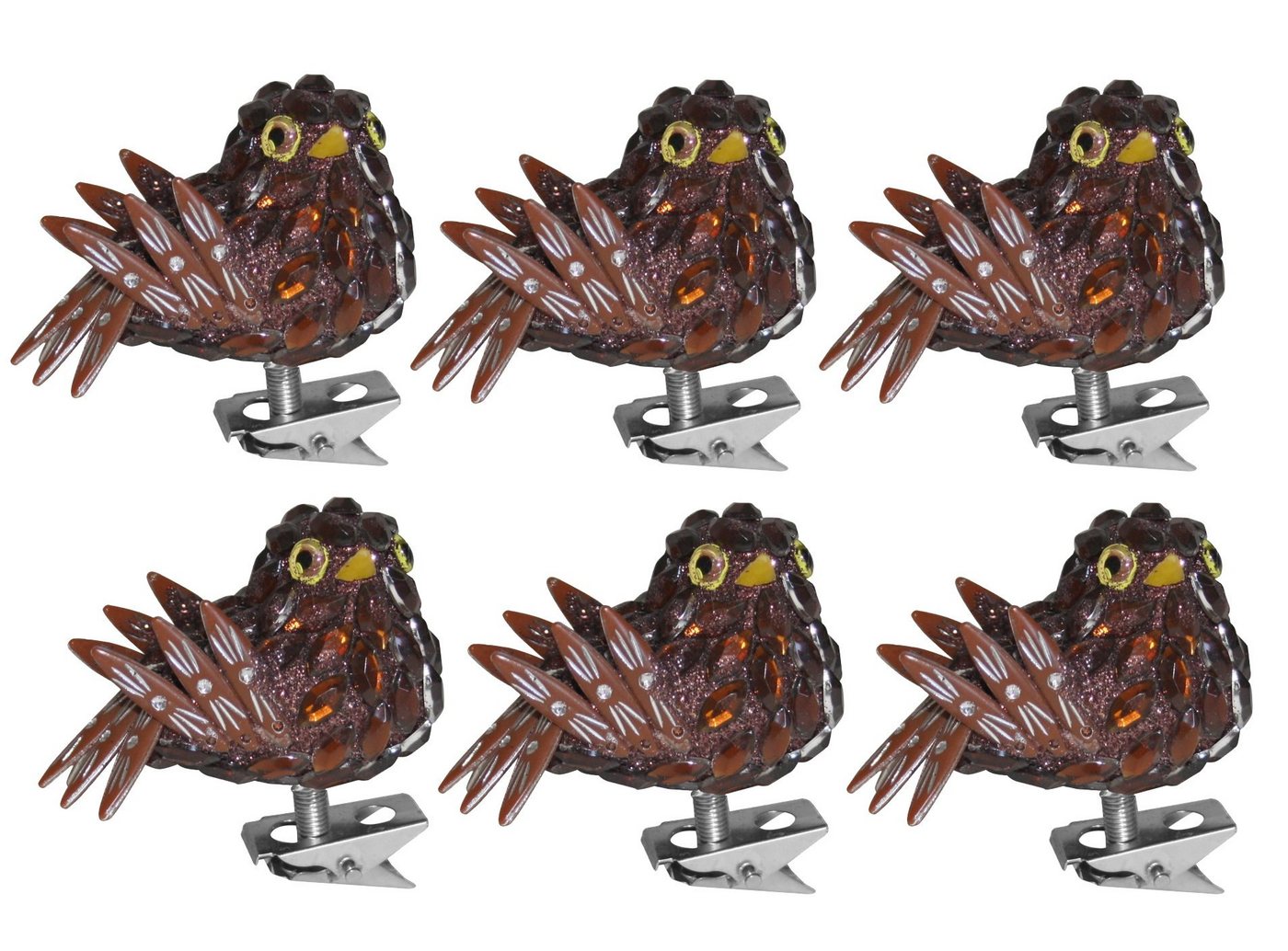 dynamic24 Dekofigur (6 St), Baumschmuck Vogel Dekoration Glitzer Schmuckstein Vogelfigur von dynamic24