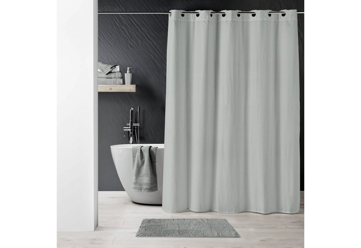 dynamic24 Duschvorhang Breite 180 cm, Premium Textil Struktur Duschvorhang 180x200 Badewanne Wannen Bad von dynamic24