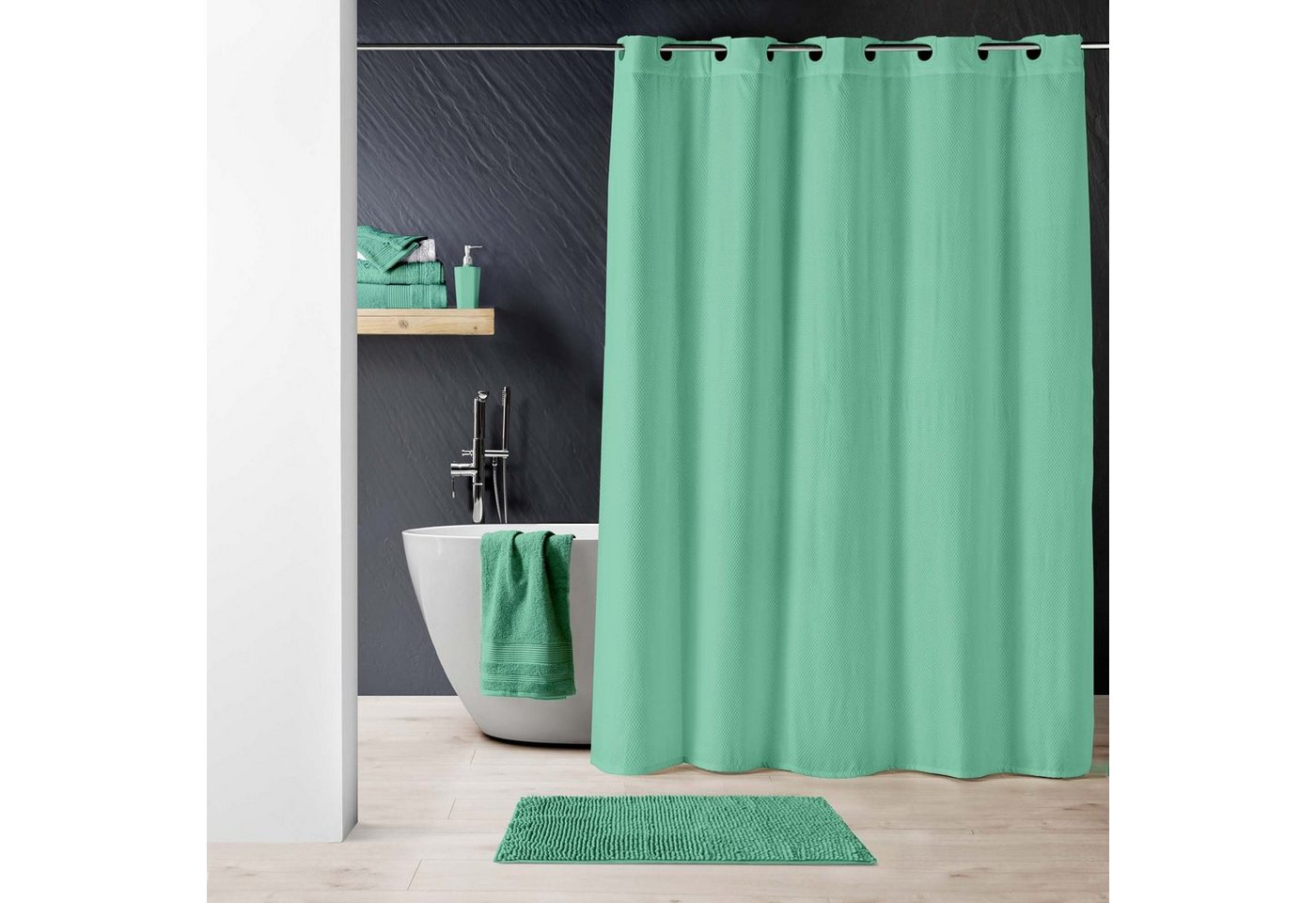 dynamic24 Duschvorhang Breite 180 cm, Premium Textil Struktur Duschvorhang 180x200 Badewanne Wannen Bad von dynamic24