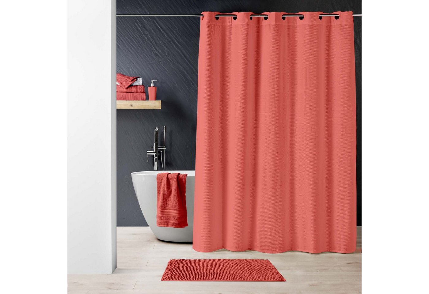 dynamic24 Duschvorhang Breite 180 cm, Premium Textil Struktur Duschvorhang 180x200 Badewanne Wannen Bad von dynamic24