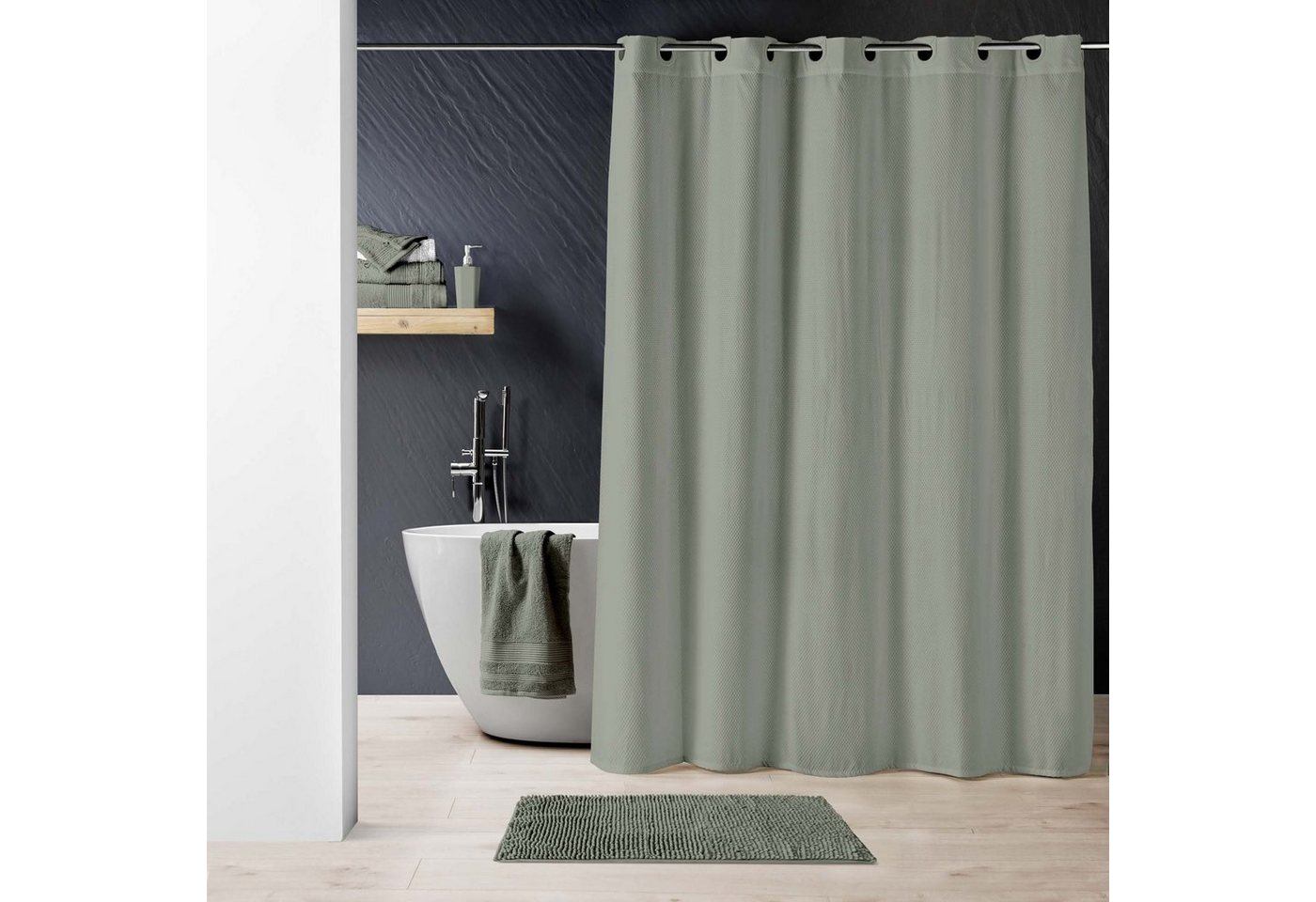 dynamic24 Duschvorhang Breite 180 cm, Premium Textil Struktur Duschvorhang 180x200 Badewanne Wannen Bad von dynamic24