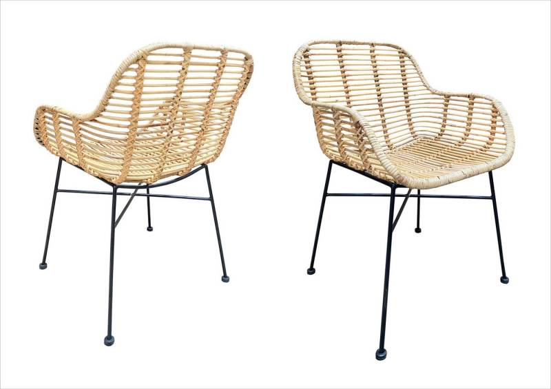 dynamic24 Esszimmerstuhl, Armlehnstuhl 2er-Set Rattan natur von dynamic24