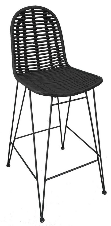 dynamic24 Hocker, Barhocker Rattan Schwarz von dynamic24