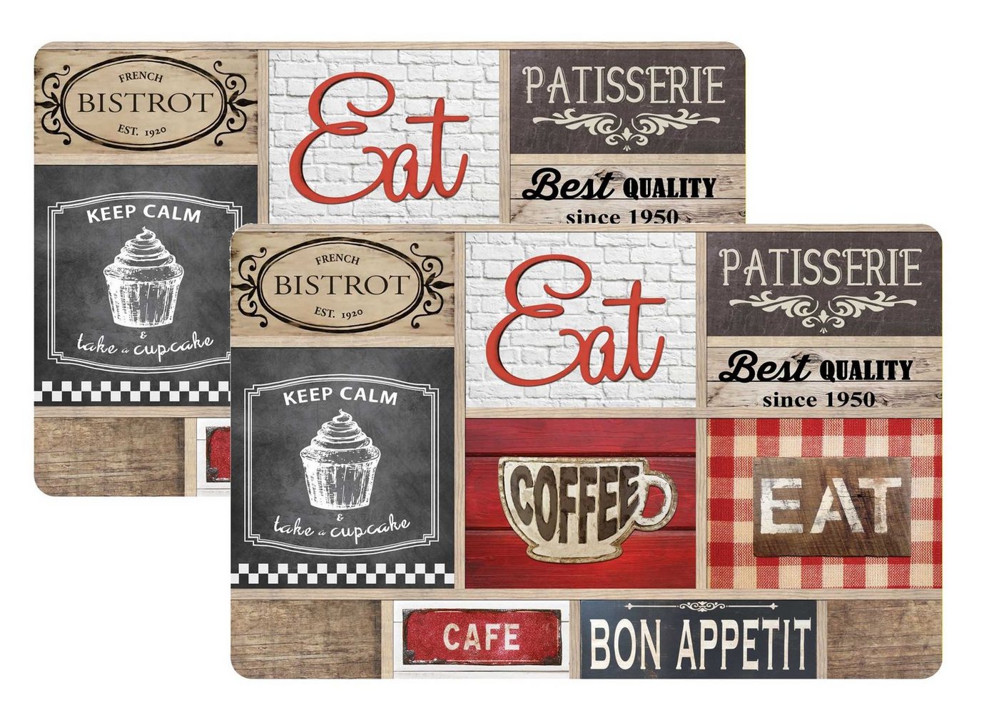 dynamic24 Platzset Coffee Shop, (2-St), Tischset Kunststoff Untersetzer Platzmatten abwaschbar von dynamic24
