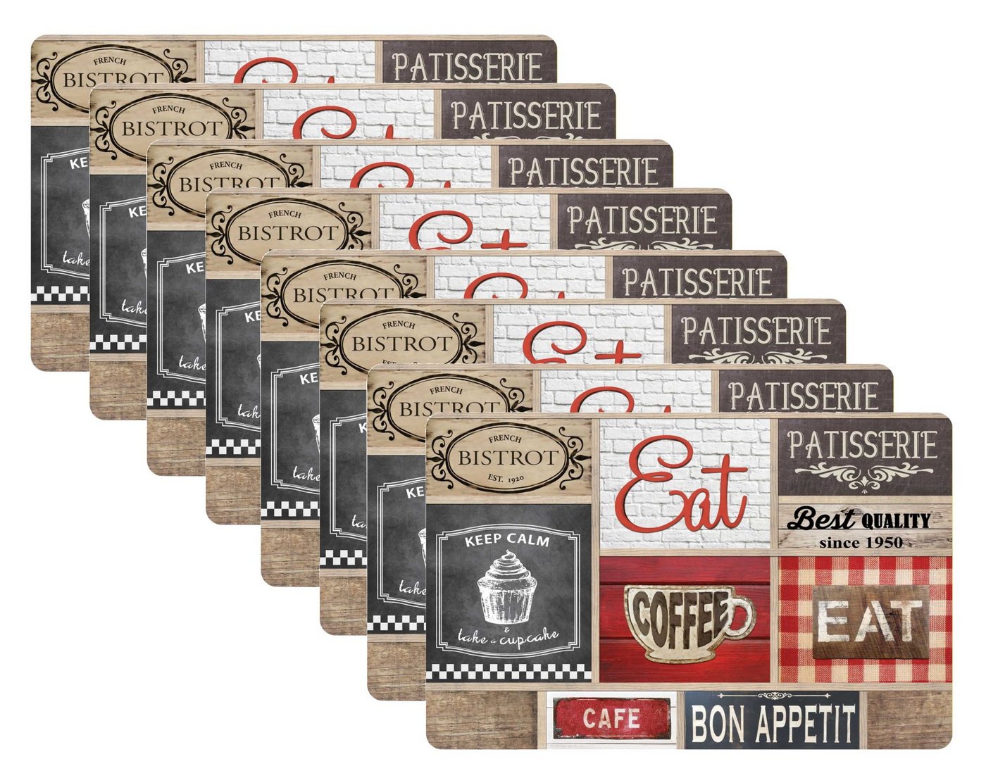 dynamic24 Platzset Coffee Shop, (8-St), Tischset Kunststoff Untersetzer Platzmatten abwaschbar von dynamic24