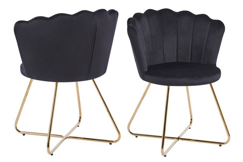dynamic24 Polsterstuhl McAllen, Muschelstuhl aus Samt 2er Set Schwarz von dynamic24