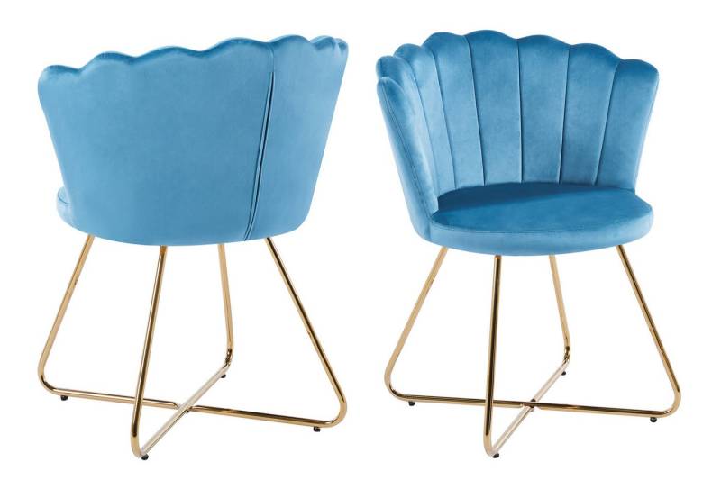 dynamic24 Polsterstuhl Miramar, Muschelstuhl aus Samt 2er Set Blau von dynamic24