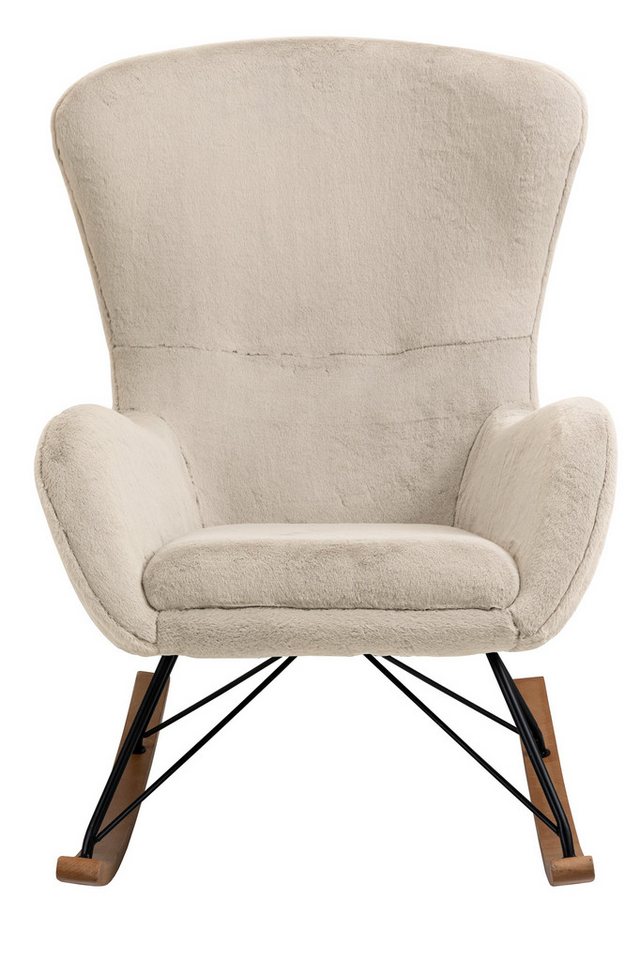 dynamic24 Schaukelstuhl Cananea, Stuhl in Lammfelloptik Beige von dynamic24