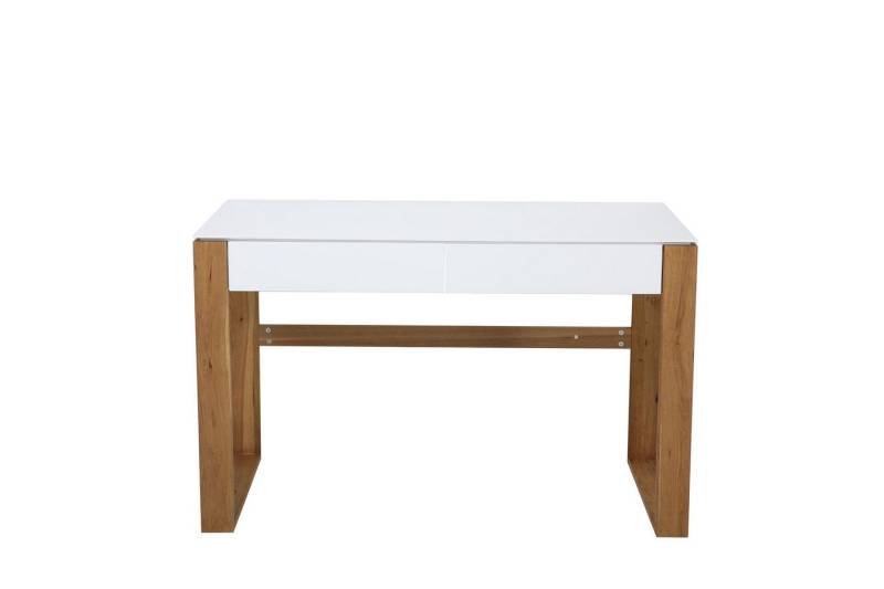 dynamic24 Schreibtisch, Bürotisch weiß Beine aus Holz von dynamic24