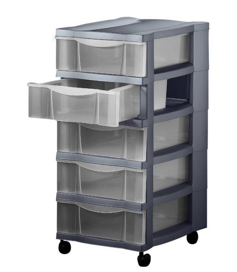 dynamic24 Schubladenbox mit Rollen, Rollwagen 5 Schubladen Rollcontainer Allzweckwagen Küchenwagen von dynamic24