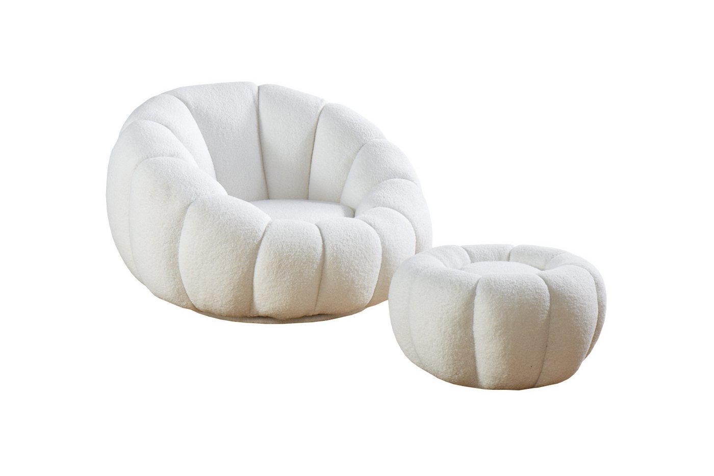 dynamic24 Sessel, Polstersessel und Hocker Set aus Teddyfell Weiß dynamic24 Sessel, Polstersessel und Hocker Set aus Teddyfell Weiß von dynamic24