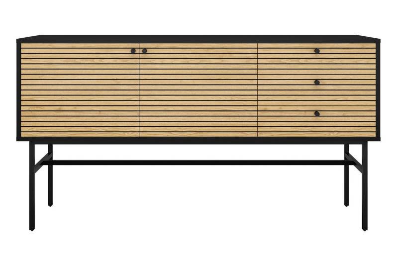 dynamic24 Sideboard Mezdra, Kommode Schwarz/Eiche Echtholzfurnier von dynamic24