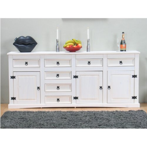 Dynamic24 Sideboard New Mexiko Holz Anrichte Buffet Schubladen Kommode Schrank weiß von Dynamic24