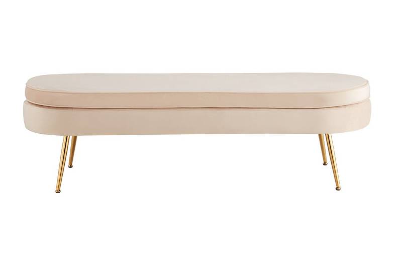 dynamic24 Sitzhocker, Sitzpouf oval lang aus Samt Beige von dynamic24