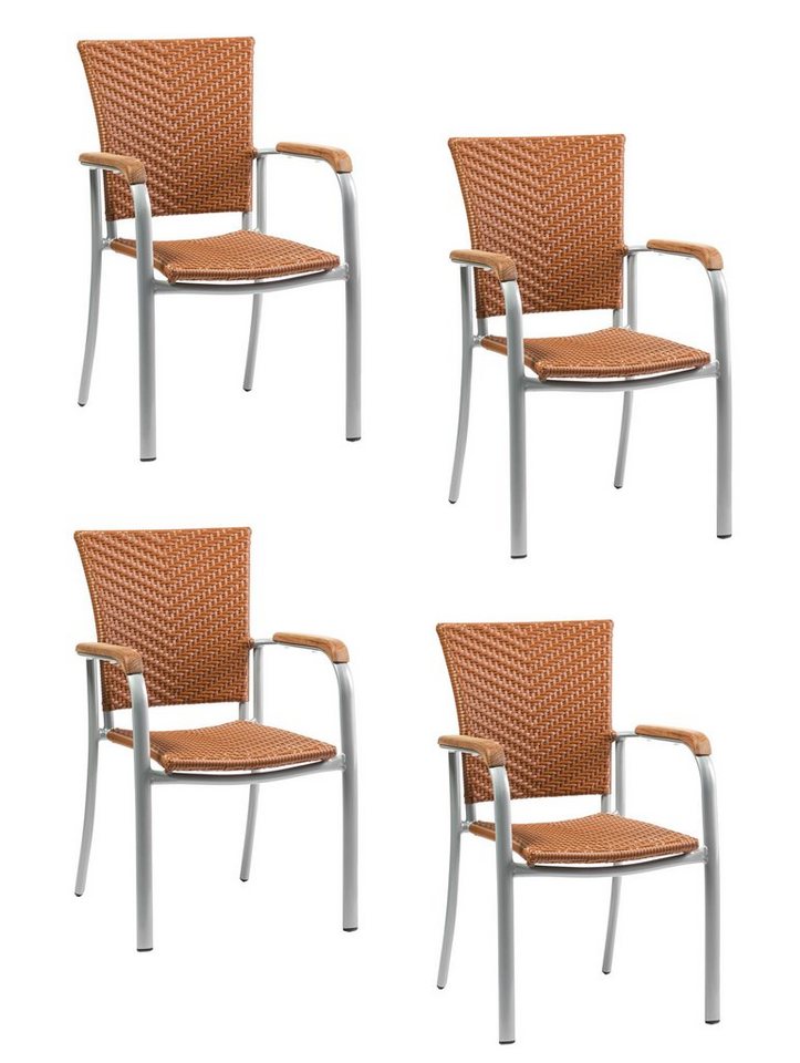 Konway Stapelstuhl ARUBA (4 St), 4x KONWAY® ARUBA Stapelsessel Braun Premium Polyrattan Sessel von Konway