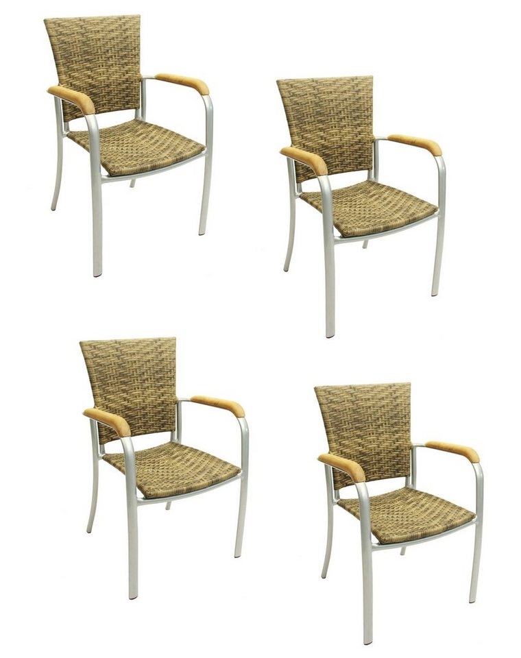 Konway Stapelstuhl ARUBA (4 St), 4x KONWAY® ARUBA Stapelsessel Elfenbein Polyrattan Sessel beige von Konway