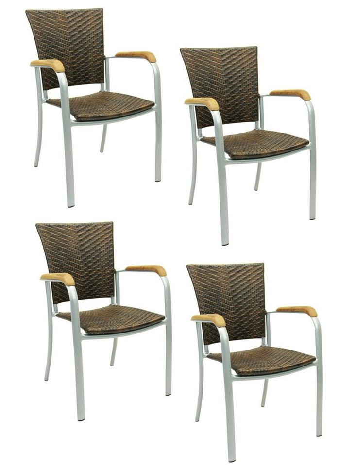 Konway Stapelstuhl ARUBA (4 St), 4x KONWAY® ARUBA Stapelsessel Lederlook Polyrattan Sessel braun von Konway