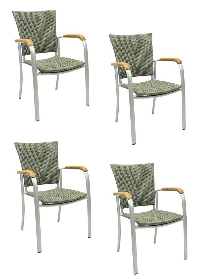 Konway Stapelstuhl ARUBA (4 St), 4x KONWAY® ARUBA Stapelsessel Quarz Premium Polyrattan Sessel von Konway