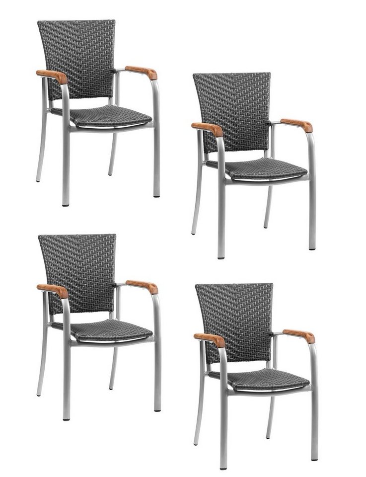 Konway Stapelstuhl ARUBA (4 St), 4x KONWAY® ARUBA Stapelsessel Schiefergrau Polyrattan Sessel von Konway