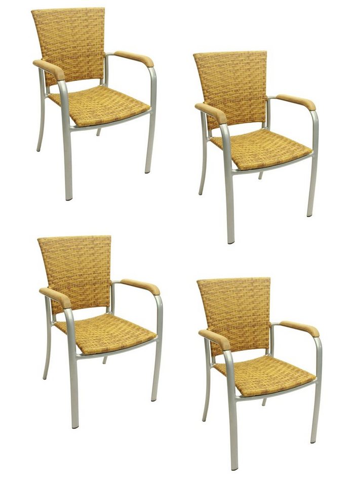 Konway Stapelstuhl ARUBA (4 St), 4x KONWAY® ARUBA Stapelsessel Tabaco Premium Polyrattan Sessel von Konway