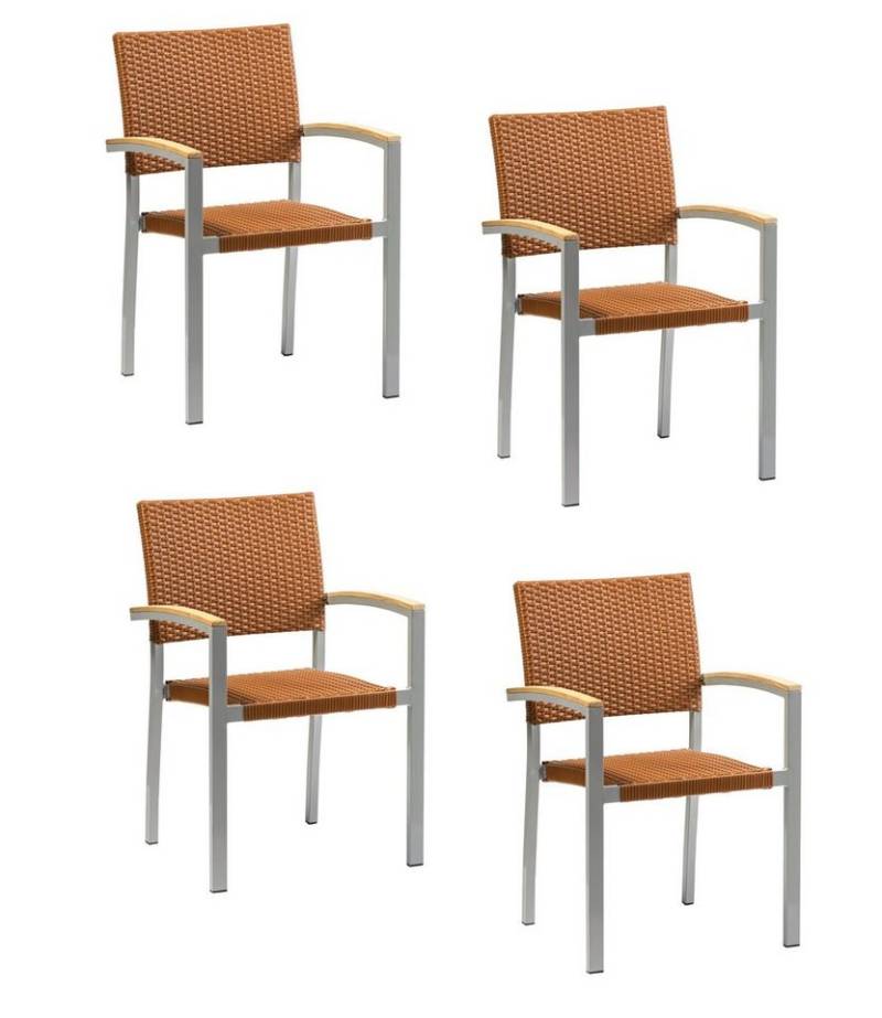 Konway Stapelstuhl BORNEO (4 St), 4x KONWAY® BORNEO Stapelsessel Braun Premium Polyrattan Sessel von Konway