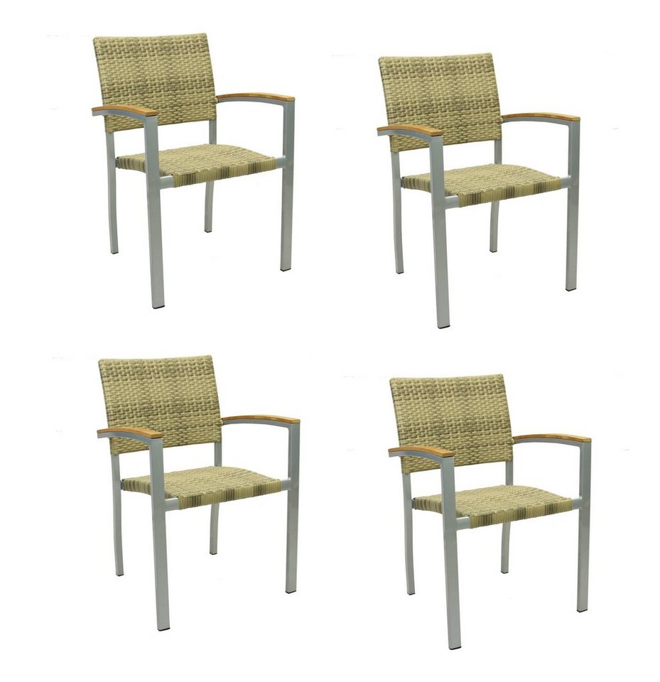Konway Stapelstuhl BORNEO (4 St), 4x KONWAY® BORNEO Stapelsessel Elfenbein Polyrattan Sessel beige von Konway