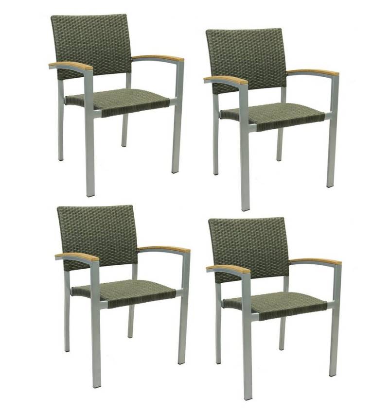 Konway Stapelstuhl BORNEO (4 St), 4x KONWAY® BORNEO Stapelsessel Quarz Premium Polyrattan Sessel von Konway