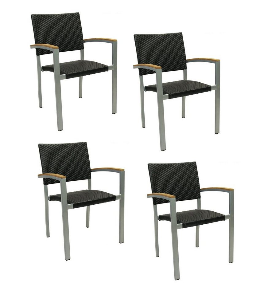 Konway Stapelstuhl BORNEO (4 St), 4x KONWAY® BORNEO Stapelsessel Schwarz Premium Polyrattan Sessel von Konway