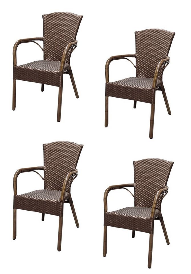 Konway Stapelstuhl COLOMBO (4 St), 4x KONWAY® COLOMBO Stapelsessel Mokka Premium Polyrattan Sessel von Konway