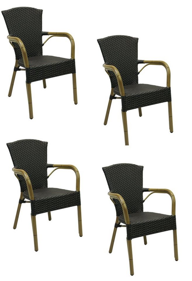 Konway Stapelstuhl COLOMBO (4 St), 4x KONWAY® COLOMBO Stapelsessel Schwarz Polyrattan Sessel black von Konway