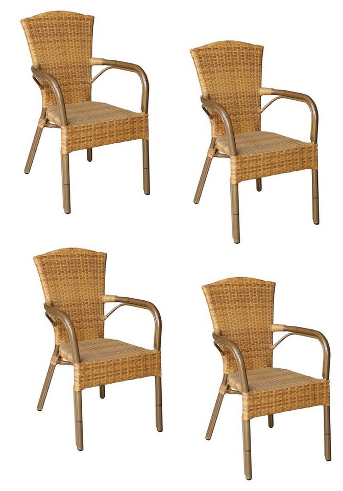 Konway Stapelstuhl COLOMBO (4 St), 4x KONWAY® COLOMBO Stapelsessel Tabaco Premium Polyrattan Sessel von Konway