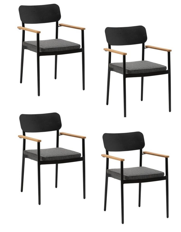 Konway Stapelstuhl DALLAS (4 St), 4x KONWAY® DALLAS Stapelsessel Black Premium Polyrattan Sessel von Konway