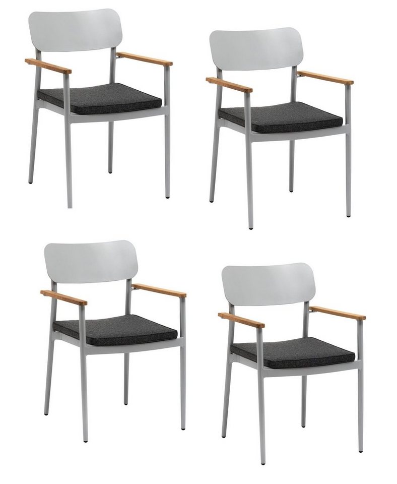 Konway Stapelstuhl DALLAS (4 St), 4x KONWAY® DALLAS Stapelsessel Silber Premium Polyrattan Sessel von Konway