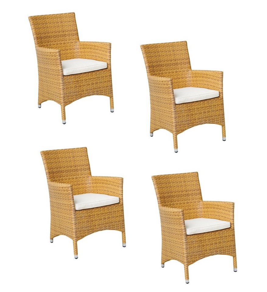 Konway Stapelstuhl GARDA (4 St), 4x KONWAY® GARDA Sessel Tabaco + Sitzkissen Polyrattan Stühle von Konway
