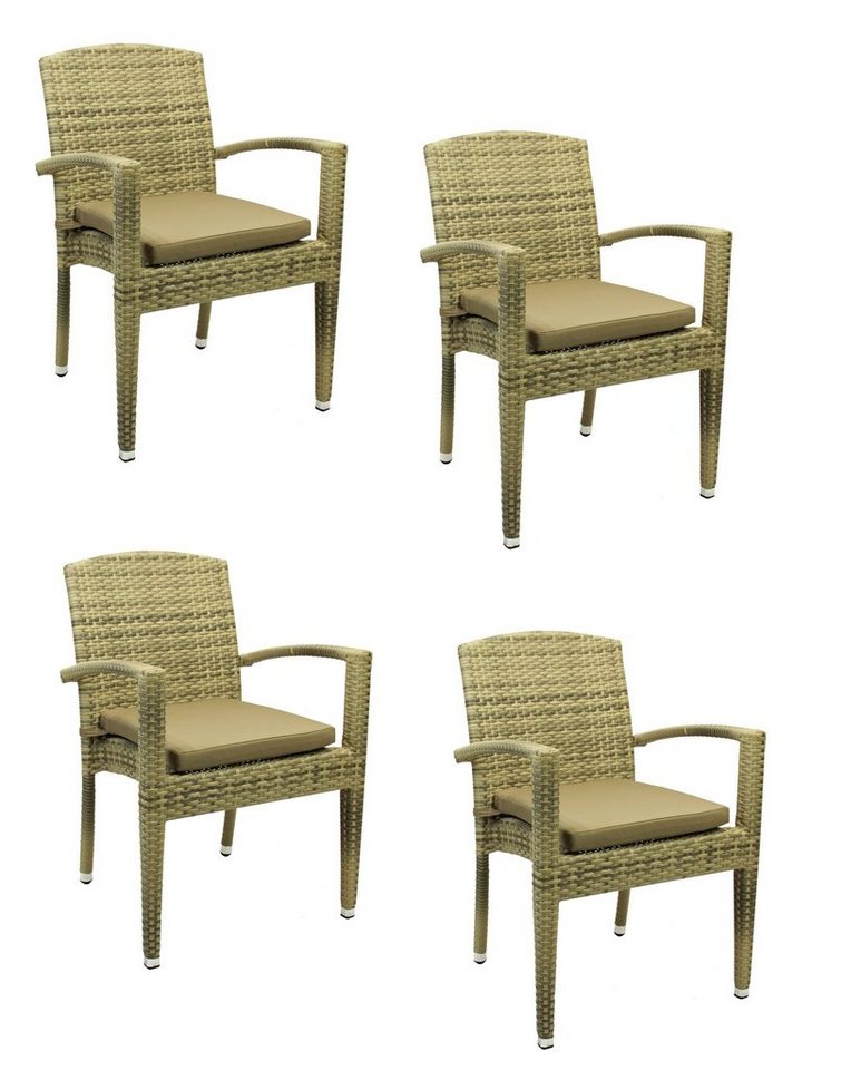 Konway Stapelstuhl MAUI (4 St), 4x KONWAY® MAUI Stapelsessel Elfenbein Premium Polyrattan Sessel von Konway