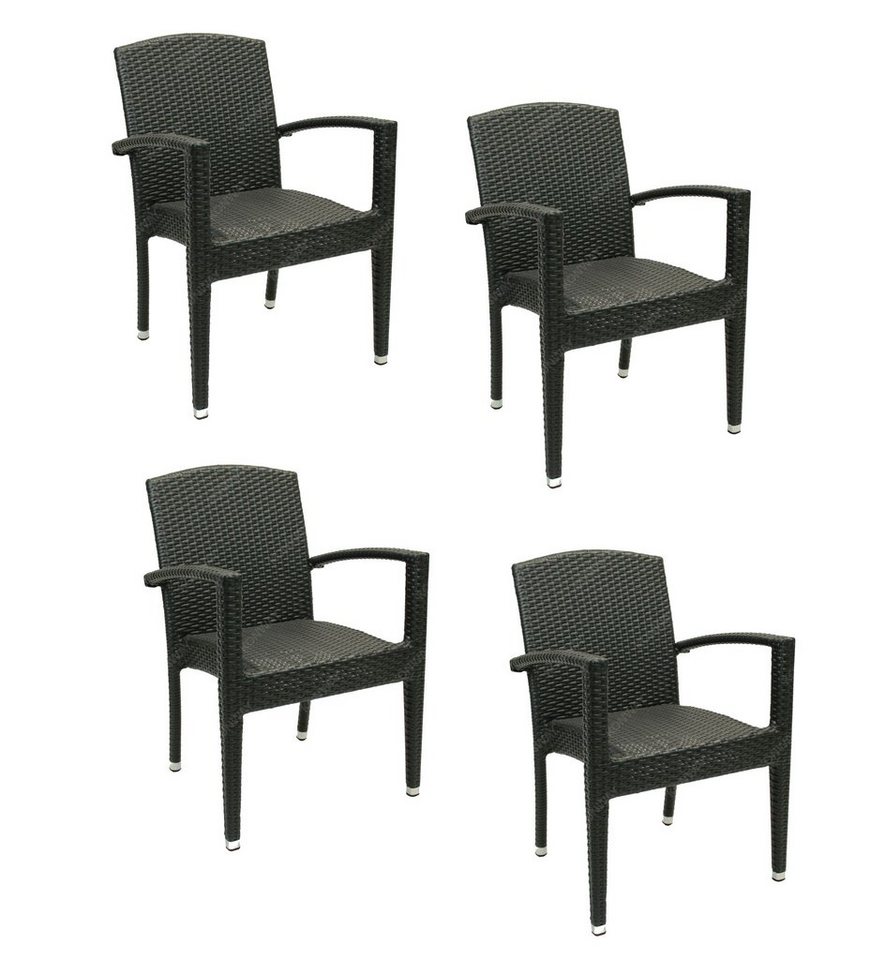 Konway Stapelstuhl MAUI (4 St), 4x KONWAY® MAUI Stapelsessel Schwarz Premium Polyrattan Sessel von Konway