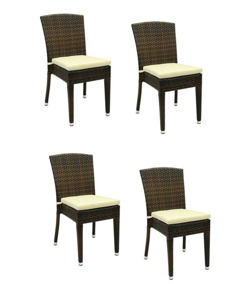 Konway Stapelstuhl MAUI (4 St), 4x KONWAY® MAUI Stapelstuhl Lederlook Polyrattan Sessel Set stapelbar von Konway