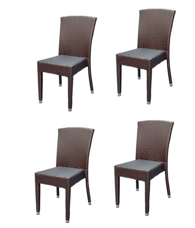 Konway Stapelstuhl MAUI (4 St), 4x KONWAY® MAUI Stapelstuhl Mokka Polyrattan Sessel stapelbar von Konway