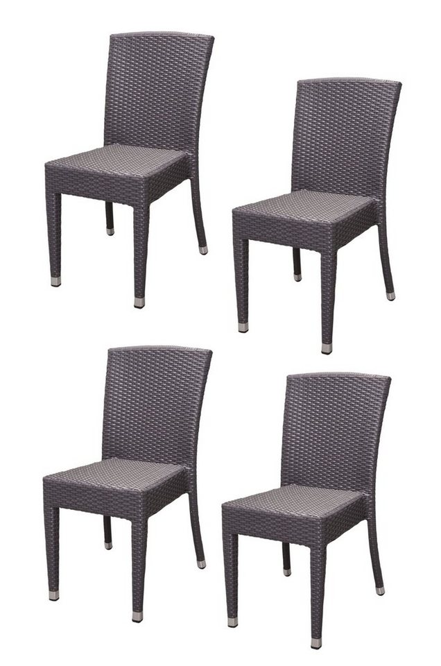 Konway Stapelstuhl MAUI (4 St), 4x KONWAY® MAUI Stapelstuhl Schiefergrau Polyrattan Sessel stapelbar von Konway
