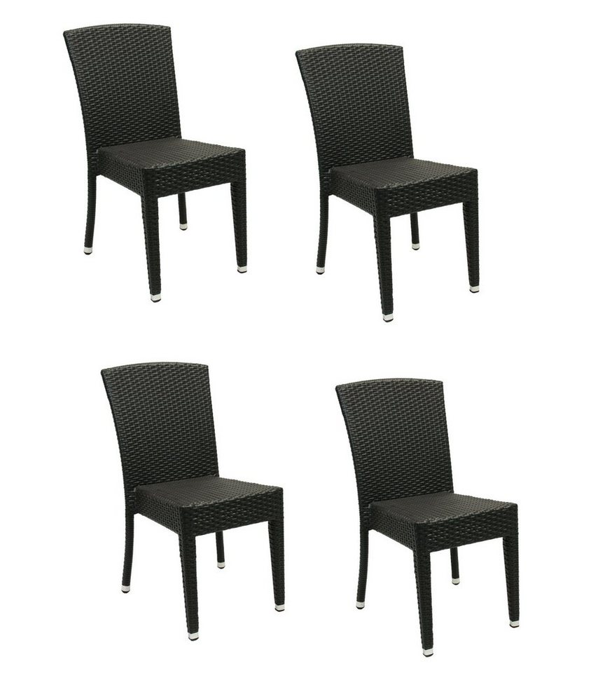 Konway Stapelstuhl MAUI (4 St), 4x KONWAY® MAUI Stapelstuhl Schwarz Polyrattan Sessel stapelbar von Konway