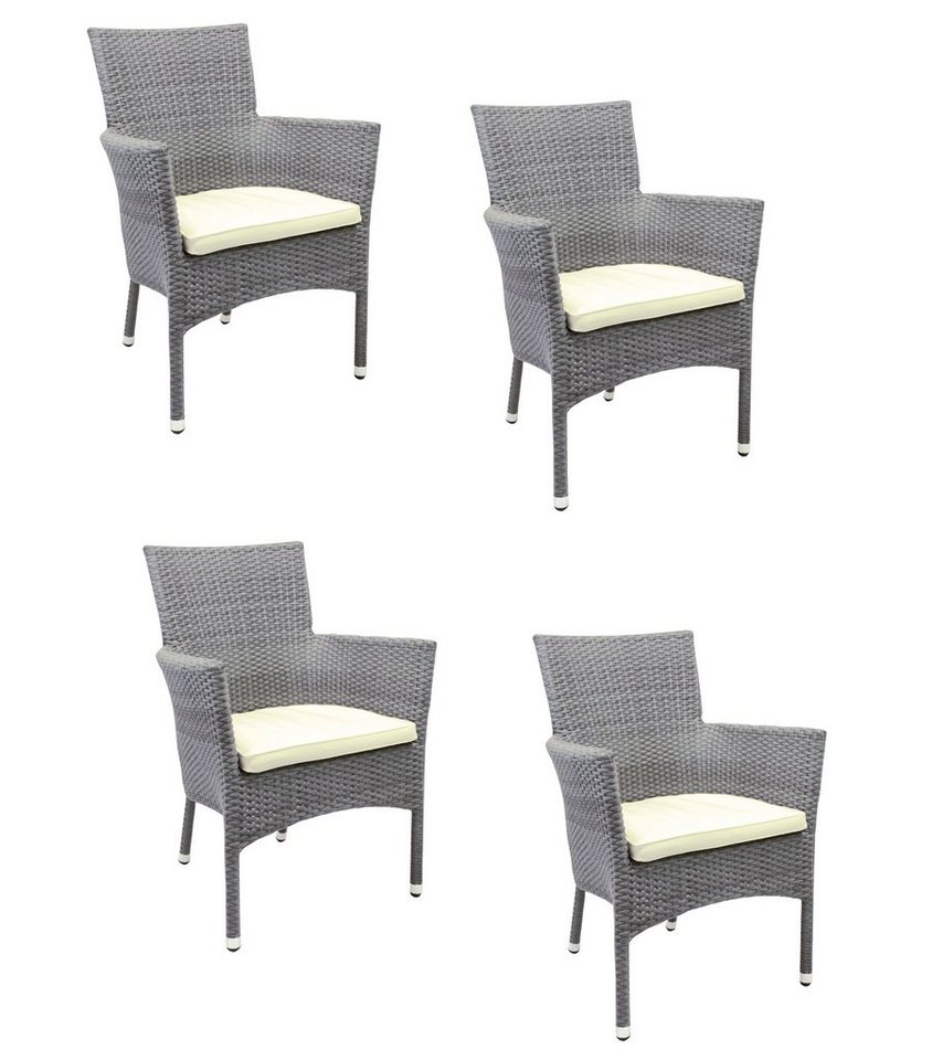 Konway Stapelstuhl MILANO (4 St), 4x KONWAY® MILANO Stapelsessel granit + Sitzkissen Polyrattan Sessel von Konway