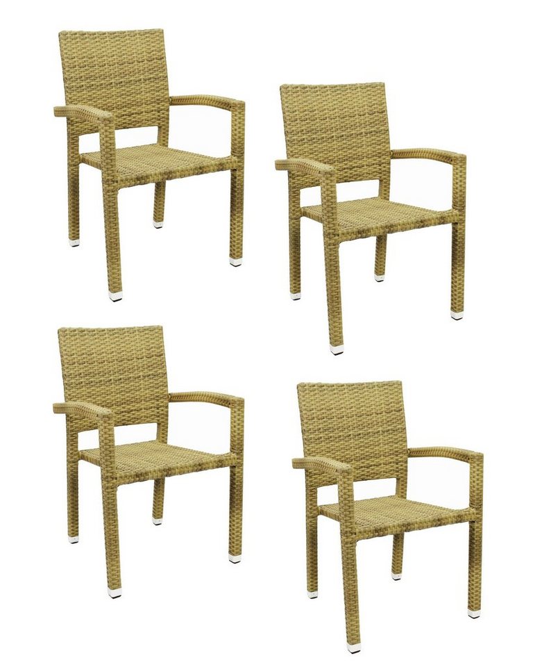 Konway Stapelstuhl PORTO (4 St), 4x KONWAY® PORTO Stapelsessel Elfenbein Polyrattan Sessel beige von Konway