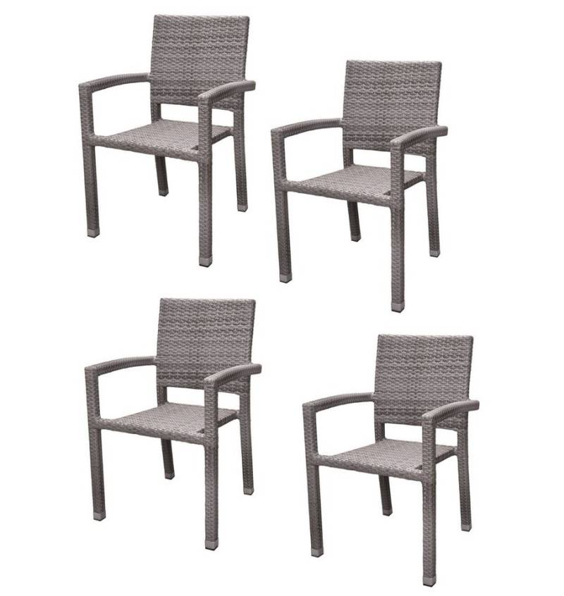 Konway Stapelstuhl PORTO (4 St), 4x KONWAY® PORTO Stapelsessel Granit Premium Polyrattan Sessel von Konway