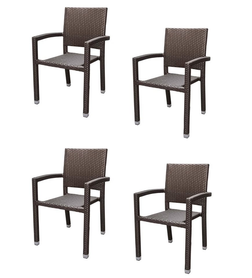 Konway Stapelstuhl PORTO (4 St), 4x KONWAY® PORTO Stapelsessel Mokka Premium Polyrattan Sessel von Konway