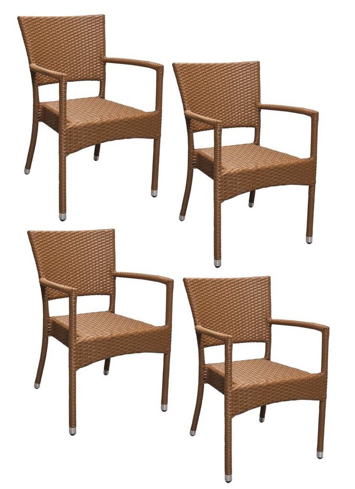 Konway Stapelstuhl ROM (4 St), 4x KONWAY® ROM Stapelsessel Braun Premium Polyrattan Sessel von Konway