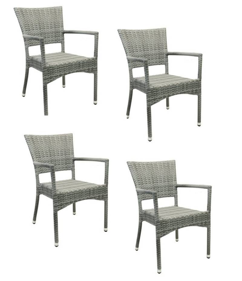 Konway Stapelstuhl ROM (4 St), 4x KONWAY® ROM Stapelsessel Granit Premium Polyrattan Sessel von Konway
